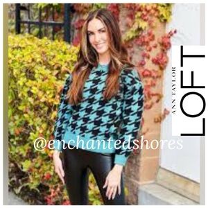 Loft Cozy Luxury Soft Knit Sweater Puffed Sleeve Blue Green Black Size XLarge